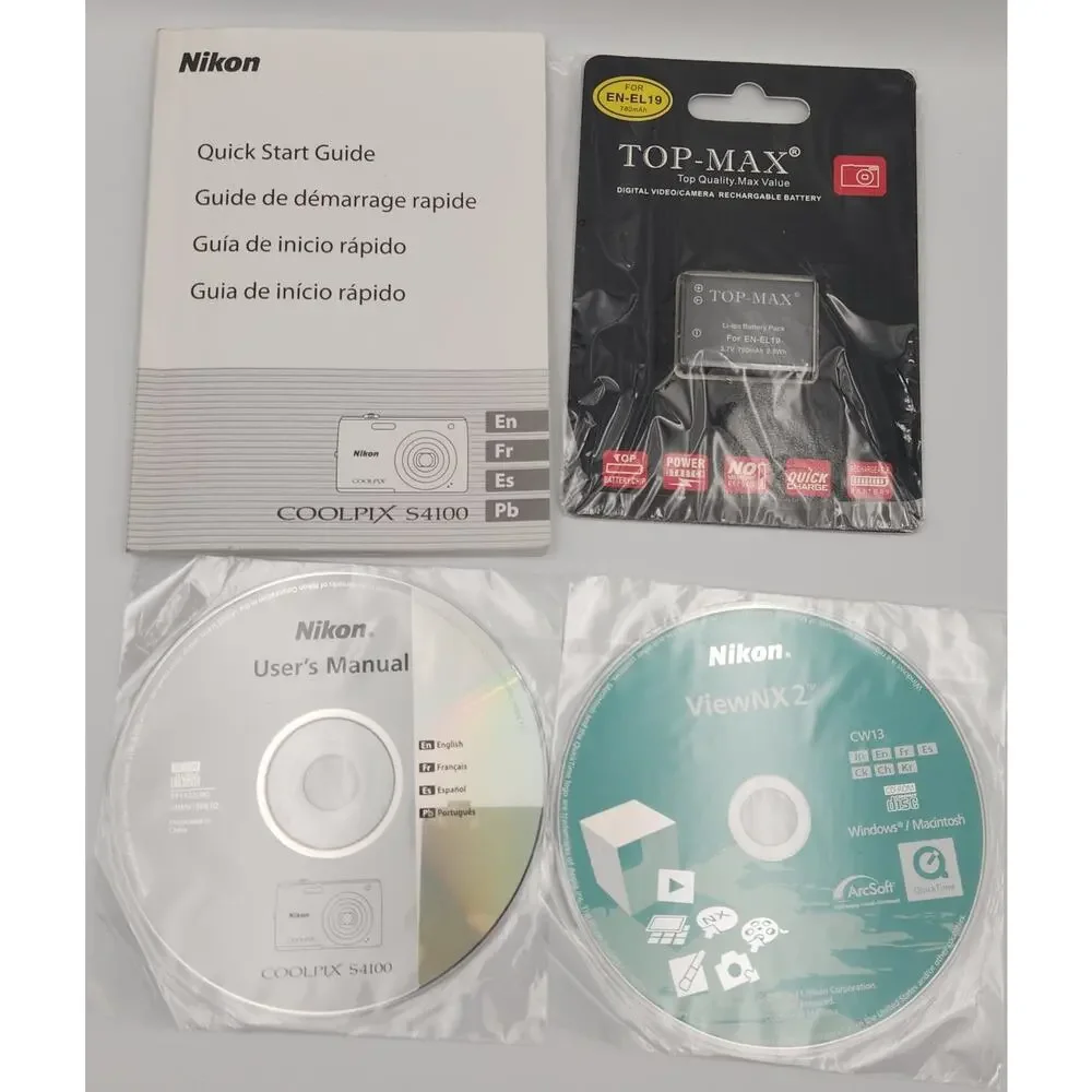 Nikon Coolpix S4100 Quick Start Battery ViewNX 2 DW23 Disc For‎ Windows/Mac